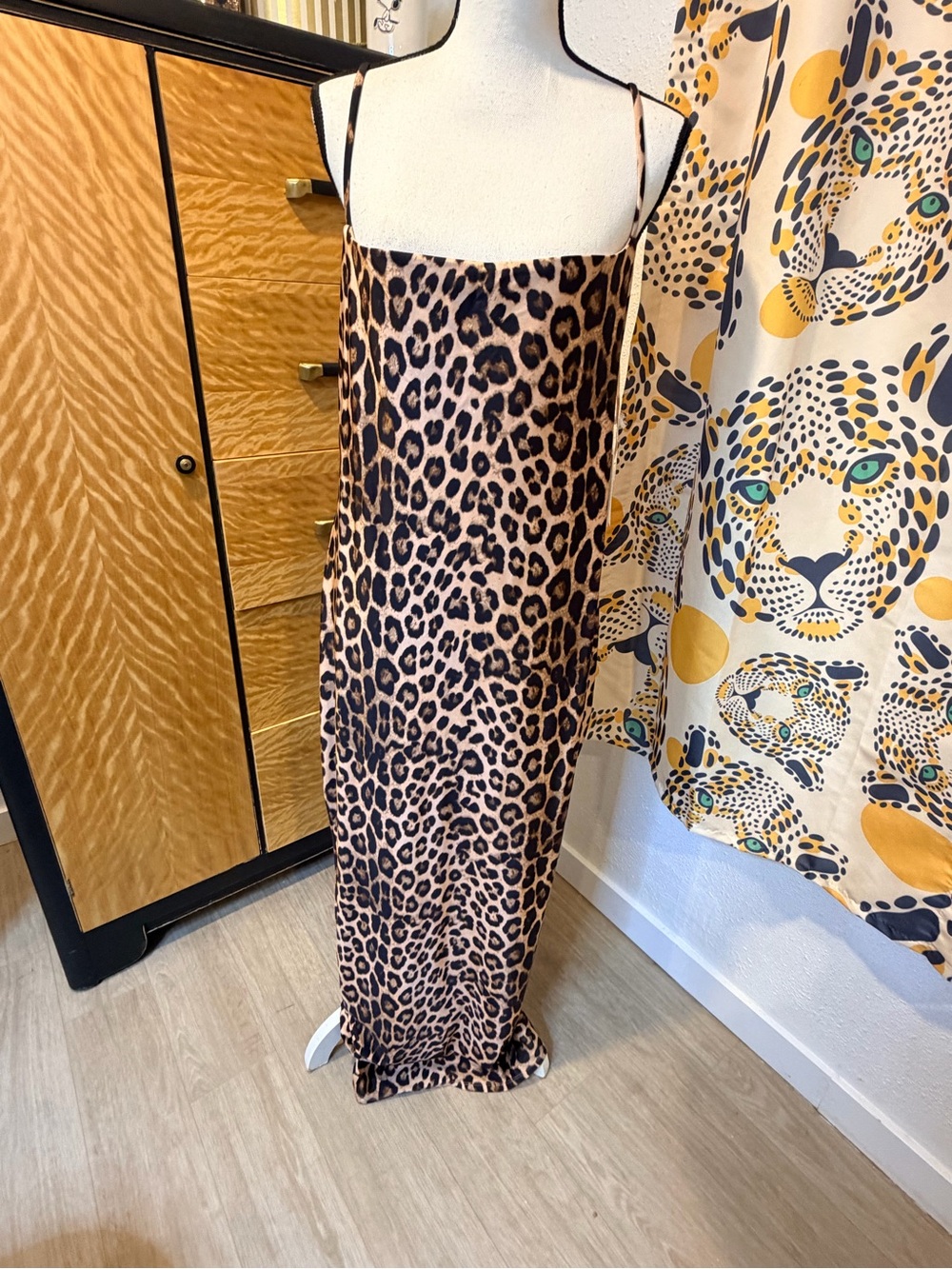 Good American Leopard Print Slip Maxi Dress - Brown & Black size 5 NWT
